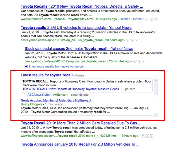 Google Real-Time Search Results