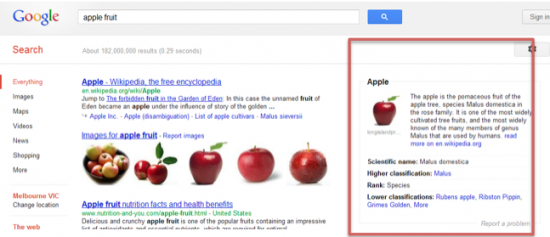 Google Australia search for "apple fruit"